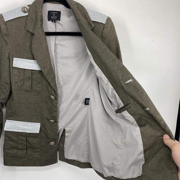Laveer Barneys NY Military Style Blazer Women Size 4 Jacket Gray Silver - Picture 7 of 13